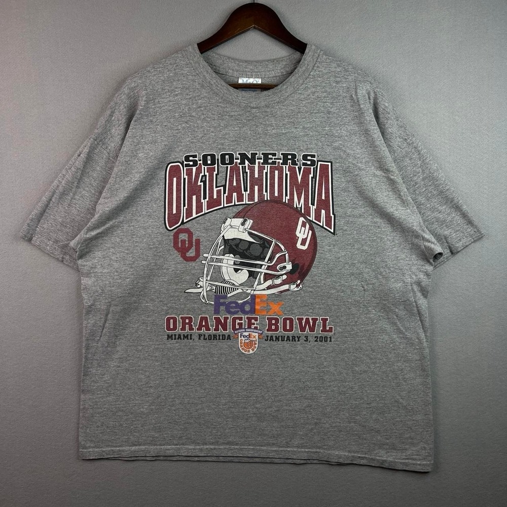 Vintage Oklahoma Sooners Football Orange Bowl 2001 Grey Collegiate Tee Shirt XXL
